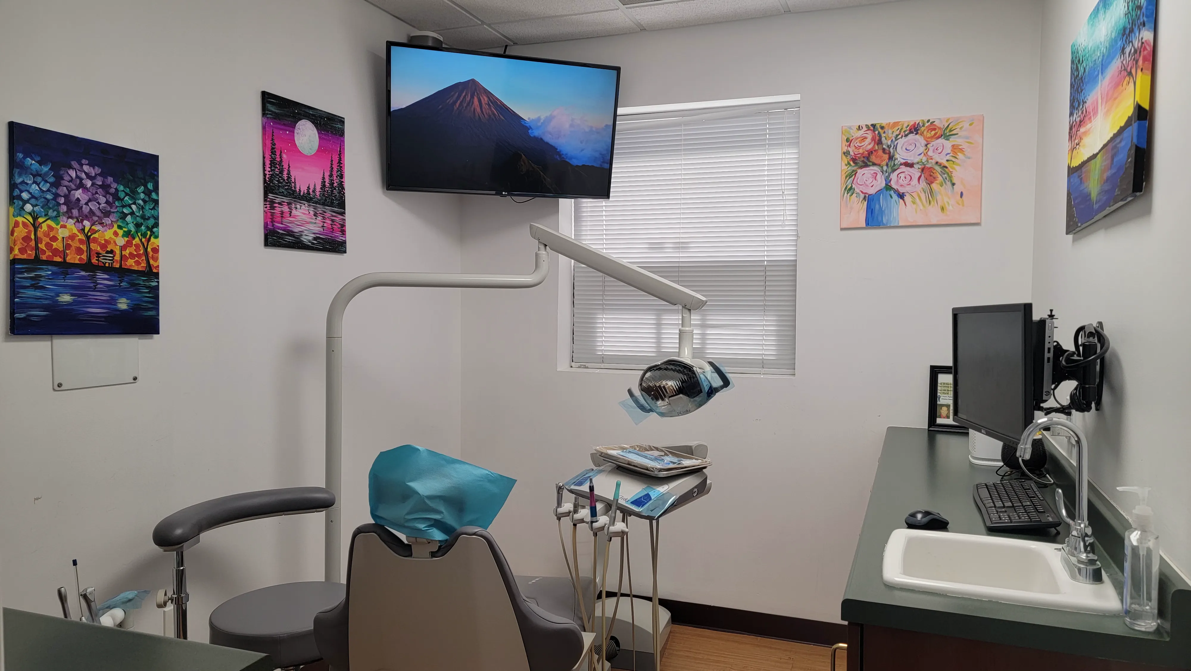 Treatment room with colorful art