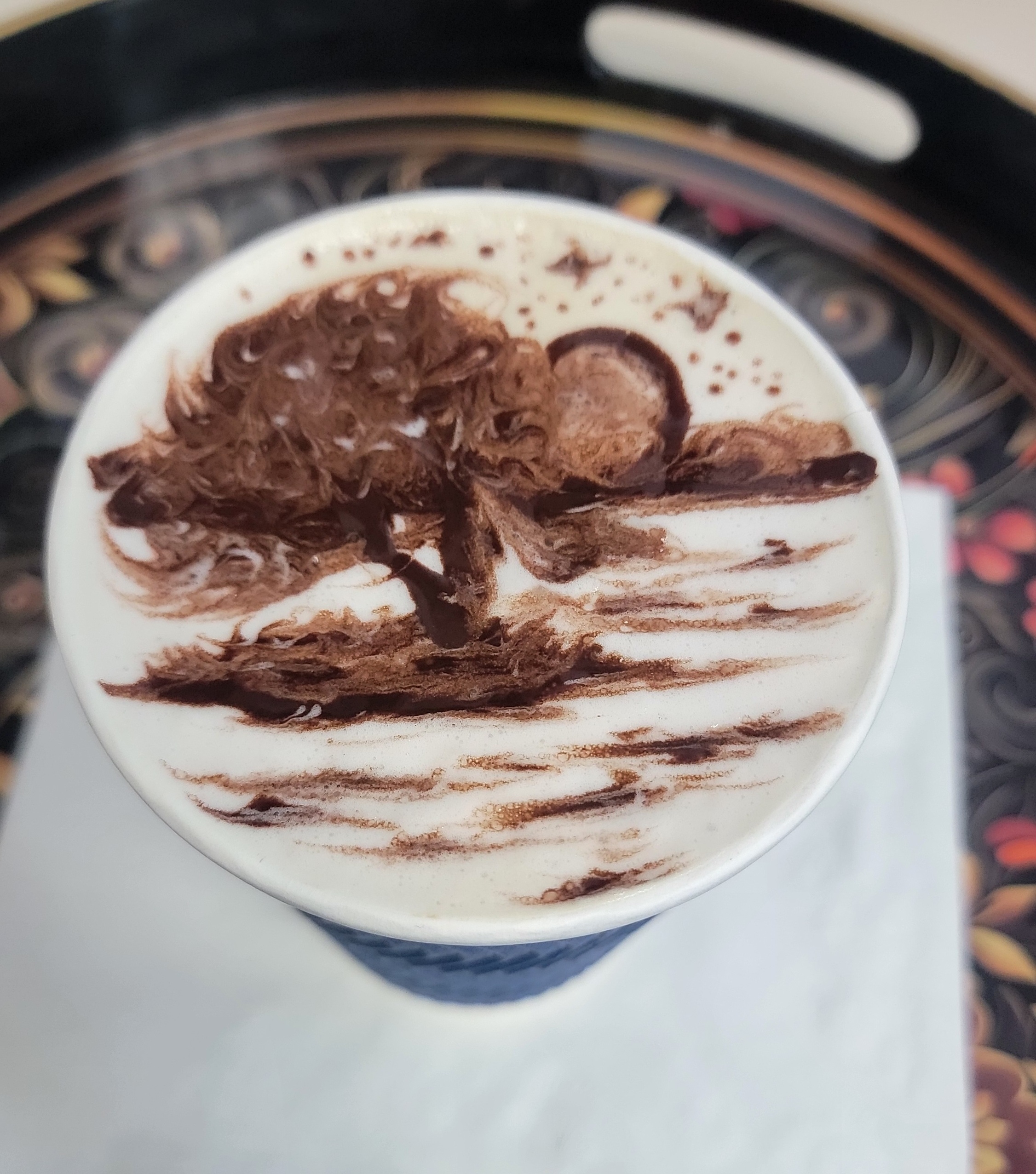 Latte art moonlight scene